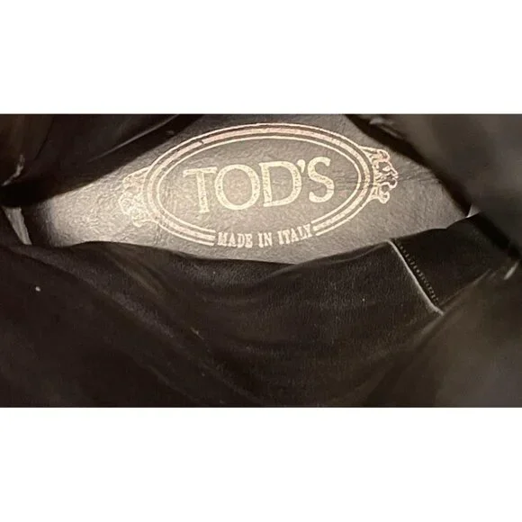 Vintage Tod’s Black Leather Winter Boots Knee High Italy Box M Buck Women sz 9 - Picture 9 of 10